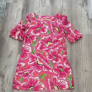 Lilly Pulitzer Pink and Yellow floral  Dress size 4  100% silk